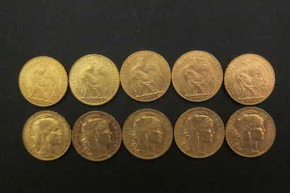 Dix pièces 20 francs or, République française...