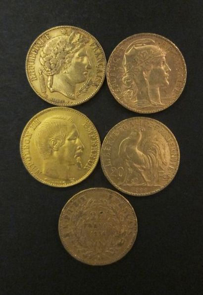 Cinq pièces 20 francs or, Napoléon III et...