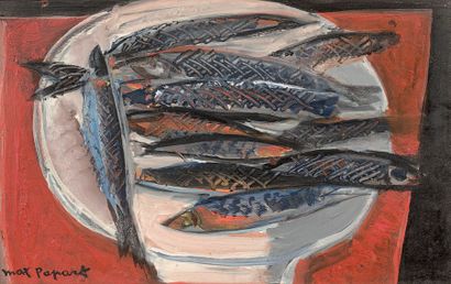 Max PAPART (1911-1994) 
Les poissons
Huile sur panneau, signé en bas à droite.
16...