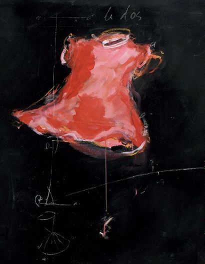 Valérie FAVRE (Née en 1959) 
Robe rouge
Huile sur toile.
122 x 249 cm
Le grand sujet...