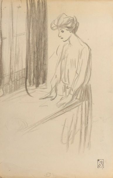 Théophile Alexandre STEINLEN (1859-1923) 
Femme dans un intérieur
Fusain sur papier,...