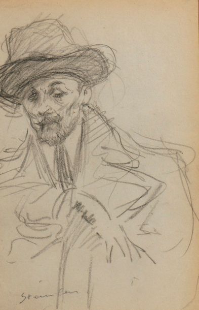 Théophile Alexandre STEINLEN (1859-1923) 
Homme au chapeau
Crayon sur papier, signé...