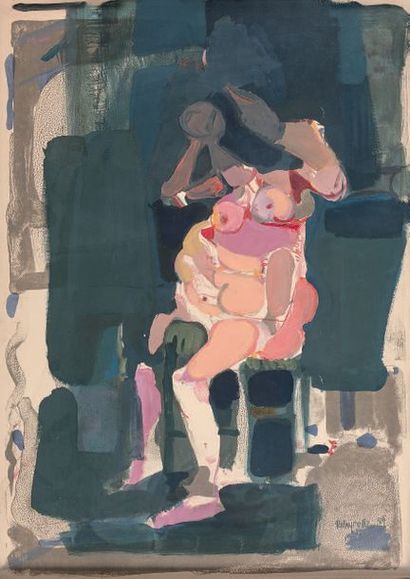 Paul REBEYROLLE (1926-2005) 
Nu allongé, 1963
Gouache sur un fond lithographique,...