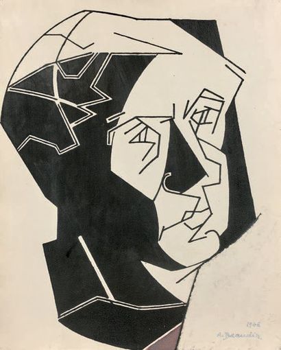 André BEAUDIN (1895-1980) 
Portrait,1946
Encre sur papier, signé en bas à droite.
35...