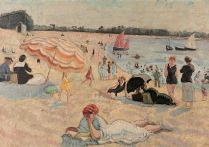 Jean PUY (1876-1960) 
La plage à Bénodet, circa 1904
Huile sur toile, signée en bas...