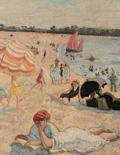 Jean PUY (1876-1960) 
La plage à Bénodet, circa 1904
Huile sur toile, signée en bas...