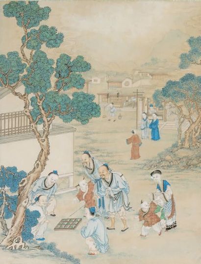 CHINE - XIXe siècle 
* Ensemble de 6 pages de l'album «Liao Zhai Tu
Shuo», encre...