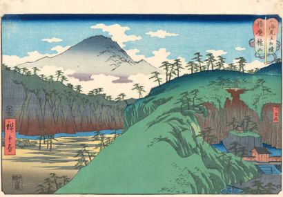 Utagawa Hiroshige (1797-1858) 
Oban yoko-e de la série Sankai mitate zumô, combats...