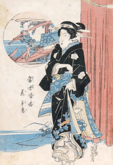 Keisai Eisen (1790-1848) 
Deux oban tate-e, représentant deux oiran debout.
Taches,...