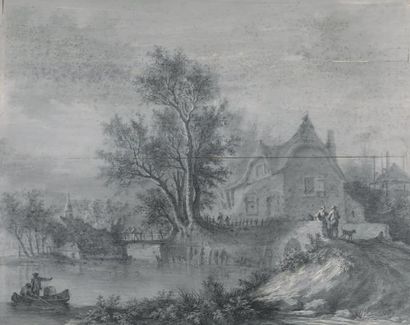 Aignan Thomas DESFRICHES (Orléans 1715-1800) 
Maison en bord de rivière
Dessin sur...