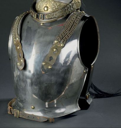 null Cuirasse de cuirassier modèle 1872, en acier, rivets en laiton; bretelles à...