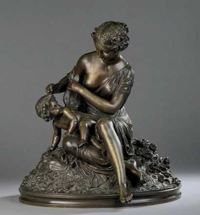 Charles CUMBERWORTH (1811-1852) 
La fidélité coupant les ailes de l'amour
Bronze,...