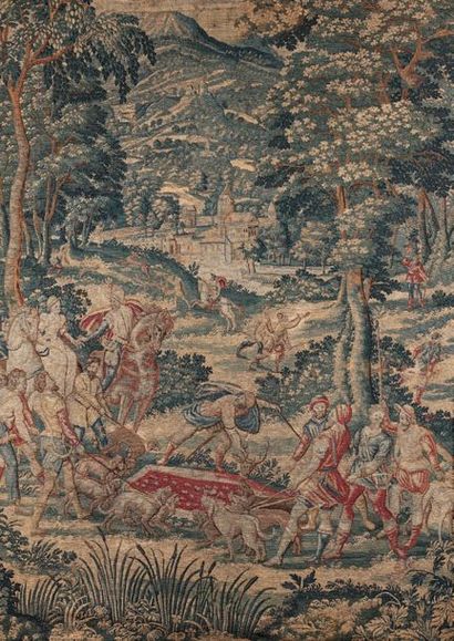 null Grand fragment de tapisserie
Bruxelles fin du XVIe siècle.
Scène de chasse
Au...