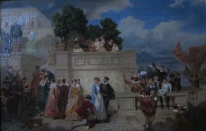 Attribué à 'Eugène DEVERIA (1808-1865) 
Scène Troubadour
Huile sur toile d'origine
33...