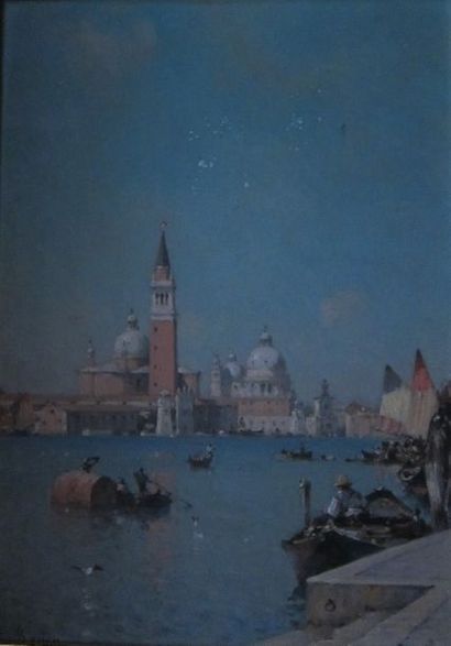 Amédée ROSIER (1831-1914) 
Le Grand Canal à Venise
Panneau signé en bas à gauche.
34,5...