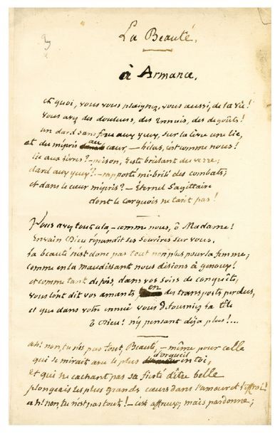 BARBEY D'AUREVILLY Jules Très précieux ensemble manuscrit de 10 des plus beaux poèmes...