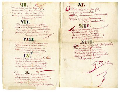BARBEY D'AUREVILLY Jules Très précieux ensemble manuscrit de 10 des plus beaux poèmes...