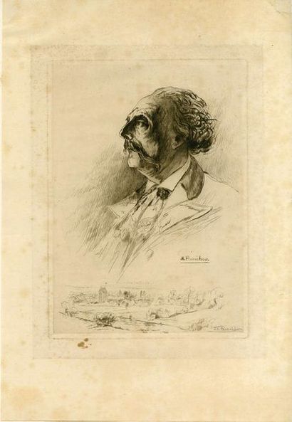 [BARBEY D'AUREVILLY Jules.] 2 portraits gravés de Barbey d'Aurevilly.
— Grand portrait...