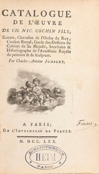 [COCHIN] - JOMBERT, Charles-Antoine Catalogue de l'oeuvre de Ch. Nic. Cochin fils....