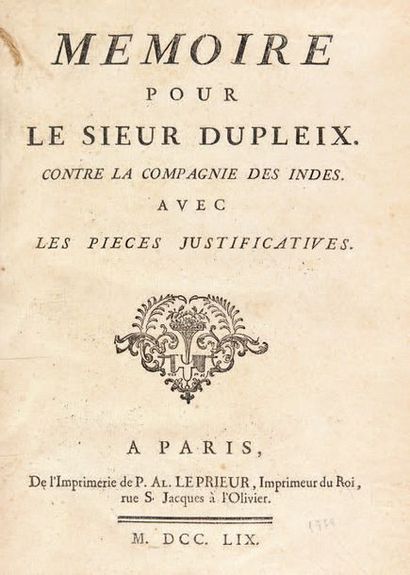 [COMPAGNIE DES INDES] - DUPLEIX, Joseph François
