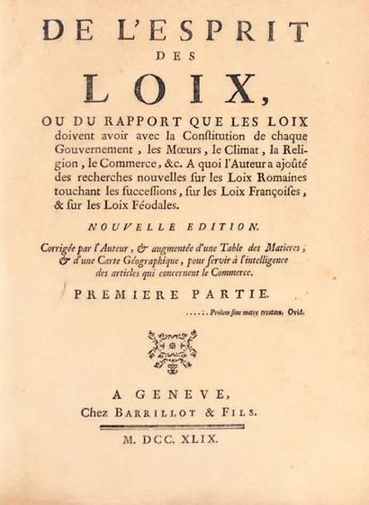 MONTESQUIEU, Charles de Secondat, baron de De l'Esprit des loix (...) Nouvelle édition....