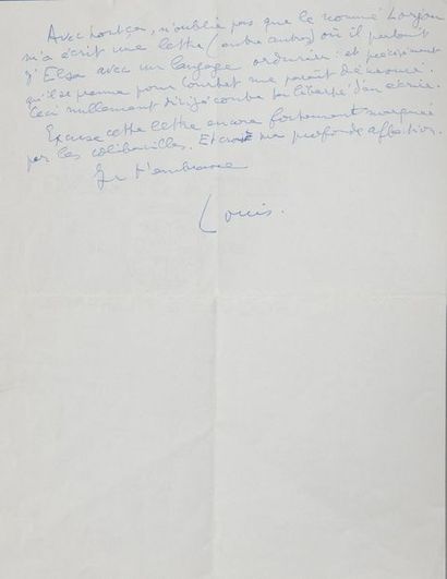 ARAGON Louis [Paris, 1897 - Paris, 1982], écrivain et poète français Lettre autographe...