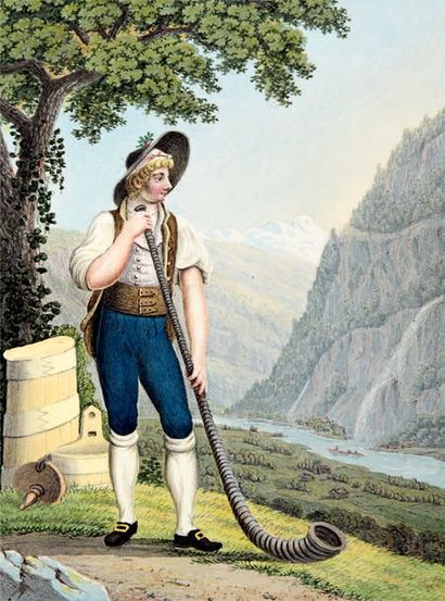 null [SUISSE] - Album de vues et costumes de la Suisse, (v. 1820- 1830). In-4 oblong,...