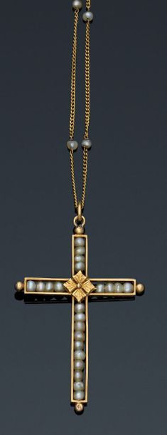 null Collier en or jaune 18K (750°/00) et perles fines (non testées) composé d'une...