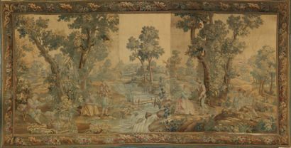 null Tapisserie à décor de scènes galantes champêtres. XIXème siècle. 256 x 466 cm....