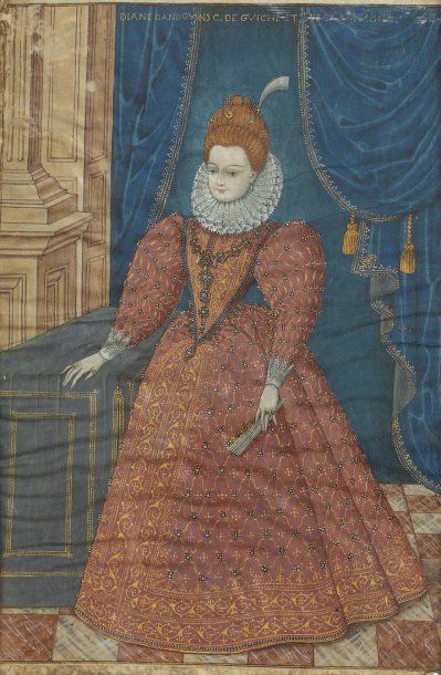 Ecole française fin du XVIème siècle Portrait en pied de Diane d'Andouins, Comtesse...