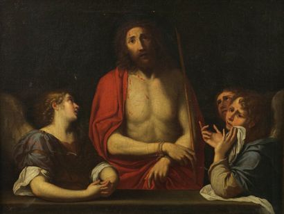 Atelier de Francesco ALBANI (1578-1660) Ecce Homo Huile sur toile, rentoilée. 43...