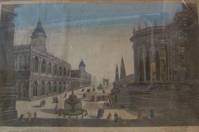 null Quatre vues d'optique : Paris, Madrid, Venise, Rome

29 x 44 cm env.