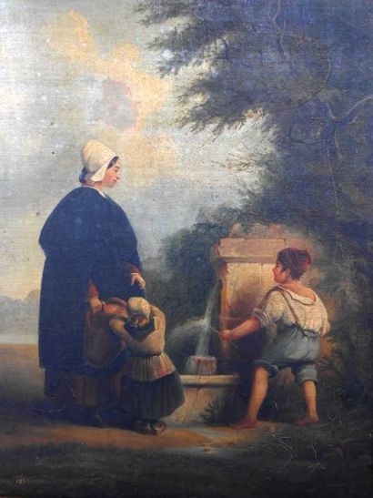 null Ecole du XIX° siècle

"Femme et enfants à la fontaine"

Huile sur toile, daté...