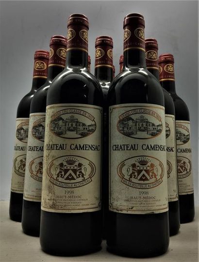 null 12 bouteilles de Château Camensac, Grand Cru Classé en 1855, Haut- Médoc 1998,...