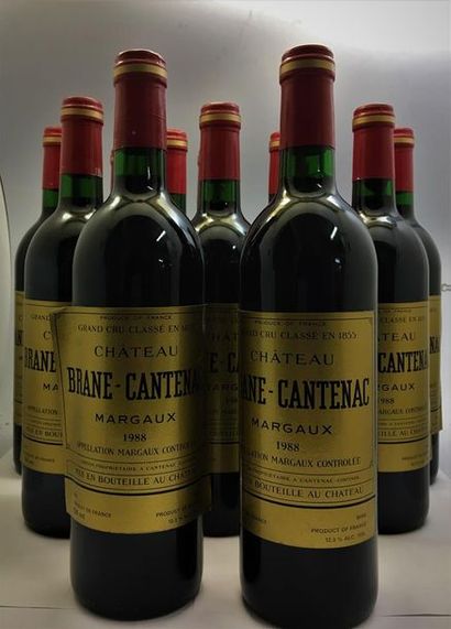 null 12 bouteilles de Château Brane-Cantenac, Grand Cru Classé en 1855, Margaux 1988,...