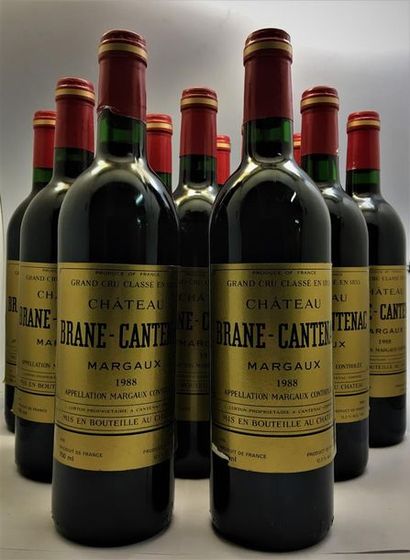 null 12 bouteilles de Château Brane-Cantenac, Grand Cru Classé en 1855, Margaux 1988,...