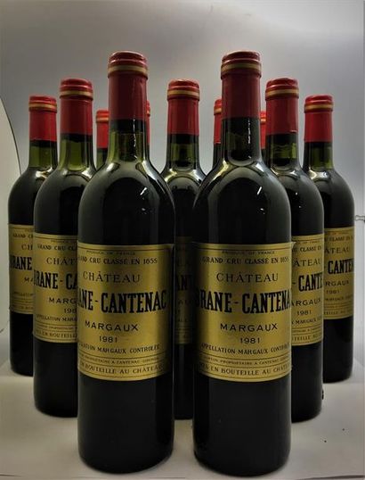 null 12 bouteilles de Château Brane-Cantenac, Grand Cru Classé en 1855, Margaux 1981,...