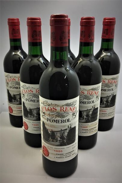 null 6 bouteilles de Clos René Pomerol 1986, caisse bois d'origine.
1 base goulot,...