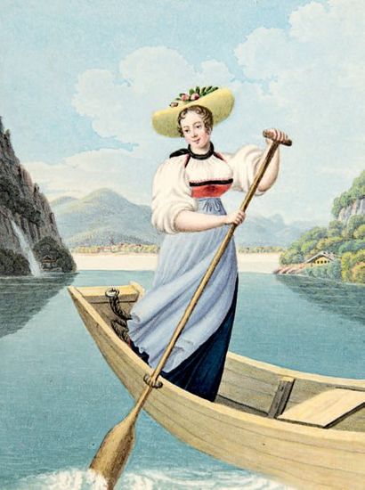 null [SUISSE] - Album de vues et costumes de la Suisse., (v. 1820- 1830). In-4 oblong,...