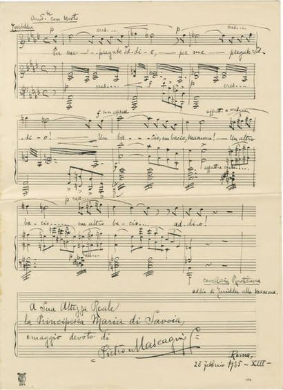 MASCAGNI Pietro [Livourne, 1863 - Rome, 1945], compositeur italien.
Pièce musicale...