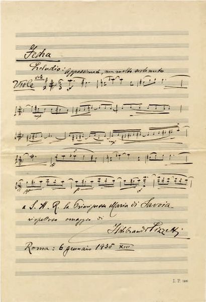 PIZZETTI Ildebrando [Parme, 1880 - Rome, 1968], compositeur italien.
Pièce musicale...