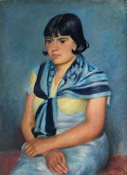 Henri HAYDEN (1883-1970) Jeune femme au fichu bleu
Huile sur toile, signée et datée...