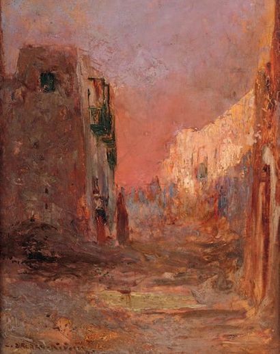 Charles DAGNAC RIVIERE (1864-1945) Rue au coucher de soleil
Huile sur panneau, signée...