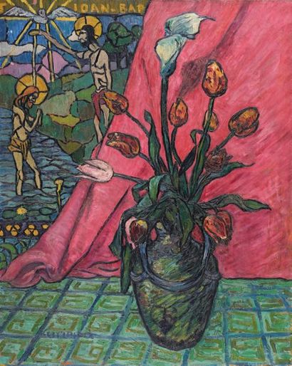 Pierre Paul GIRIEUD (1876-1948) Tulipe et vitrail, 1905
Huile sur toile.
Signée en...