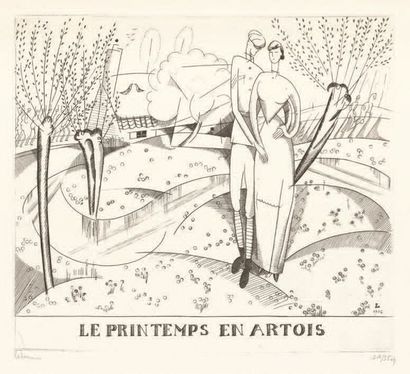 Jean-Emile LABOUREUR (1877-1943) Le Printemps en Artois, 1916
Burin, deuxième état.
Monogrammé...