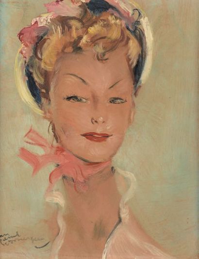 Jean Gabriel DOMERGUE (1889-1962) Jeune femme au foulard
Huile sur panneau, signée...