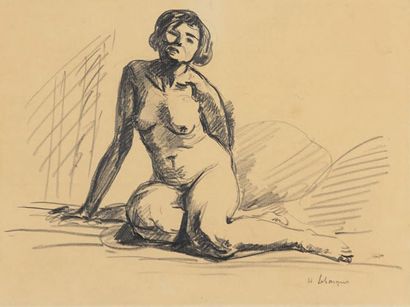 Henri LEBASQUE (1865-1937) Nu assis
Fusain signé en bas à droite.
20 x 26 cm à vue
Nous...