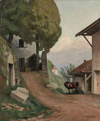 Jules-Léon FLANDRIN (1871-1947) Ruelle dans un village animé
Huile sur toile (restauration),...