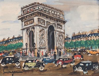 Lucien GENIN (1894-1953) Arc de triomphe Gouache sur papier, signée en bas à gauche....