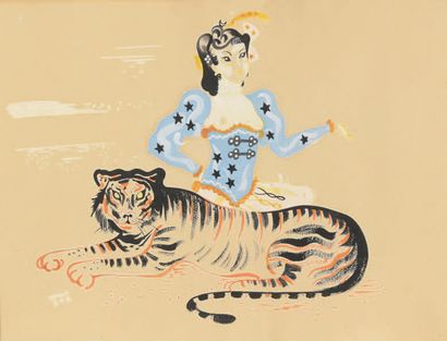 Maurice FEAUDIERRE, dit SERGE (1909-1992) Le cirque: Femme avec un tigre et Femme...
